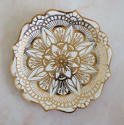 中国 Rose flower bronzing paper plate disposable paper tableware straw cake dish holiday party supplies 販売のため