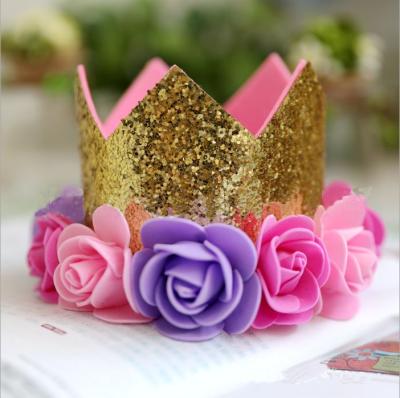 中国 Birthday Crown Floral hat First Birthday Outfit Girl Boy Birthday Hat Glitter Crown 1st Birthday Tiara Hat Pink Blue Hat 販売のため