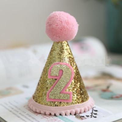 Cina 2nd Birthday Hat Glitter Boy Girl Outfit Baby Second Birthday Decor Birthday Outfit pink blue Birthday Party Hats Suppliers in vendita