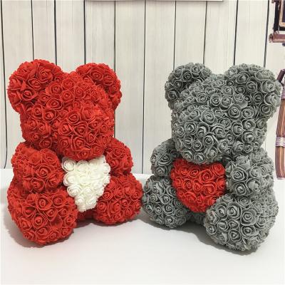 China Pure Love Red Rose Bear holding white Heart MUST HAVE 2019 Artifical Flower PE Rose Toy Handmade Luxe Gift 40cm for sale