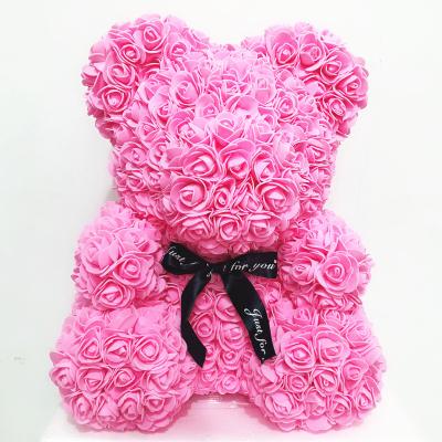 China Forever Rose Bear Girlfriend Gift Valentines Gift Bear made out of Roses Faux Flower Rose Bear 40 cm/15.7 inch for sale