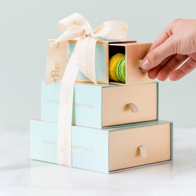 China Recyclable Cheap Custom Eco - Friendly Paper Candy Macaron Gift Boxes Packaging With Ribbon Chocolate Cake Boxes Packaging With Clear Window for sale