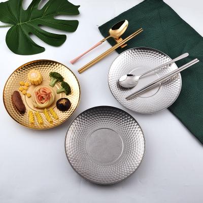 China Diamond Pattern Gold Disc Wedding Viable Party Silver Gold Stainless Steel Hotel Restaurant Food Western Stainless Steel Tray for sale