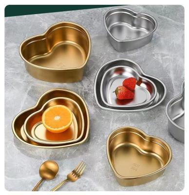 China Viable Stainless Steel Gold Heart Shaped Stainless Steel Gold Stainless Steel Hotel Bar Restaurant Dinner Dish Wedding Sushi Food Tray for sale