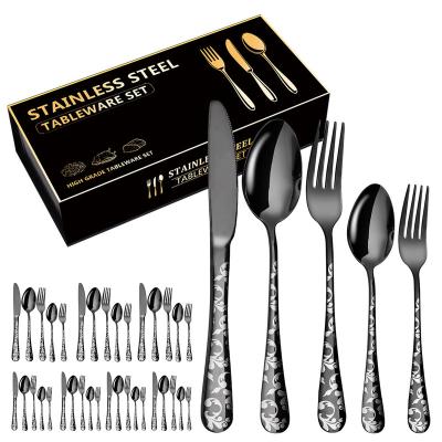 China Viable Hot Sale 40-PCS Knife Fork Spoon Stainless Steel Cutlery Set Gold Knife Fork Spoon Flatware Set Gold Silverware For Wedding for sale