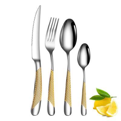 China Hot Sale Star Viable Diamond Handle Knife Fork Spoon Gold Flatware Set Gold Silverware Set Stainless Steel Cutlery For Wedding for sale