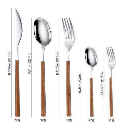 China Viable Hot Sale Wooden Handle Knife Fork Spoon Set Stainless Steel Cutlery Silverware Hotel Restaurant Flatware Gold Besteck Set for sale