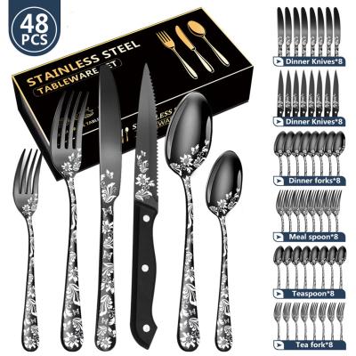 China Viable Hot Sale 48-PCS Rainbow Knife Fork Spoon Set Embroidered Stainless Steel Silverware Stainless Steel Cutlery Set Gold Flatware for sale