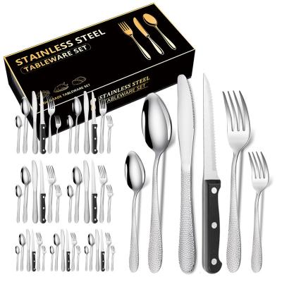 China Viable Hot Sale 48-PCS Gold Knife Fork Spoon Carving Handle Silverware Stainless Steel Cutlery Set Gold Flatware Silverware Set for sale