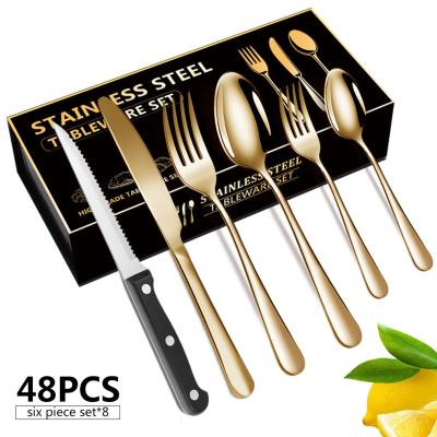 China Viable Hot Sale 48-PCS Gold Knife Fork Spoon Stainless Steel Silverware Stainless Steel Cutlery Set Gold Flatware Silverware Set for sale