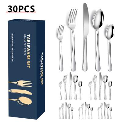 China Hot Sale 30-PCS Disposable Gold Knife Fork Spoon Set Creative Stainless Steel Handle Silverware Stainless Steel Cutlery Set Gold Flatware for sale