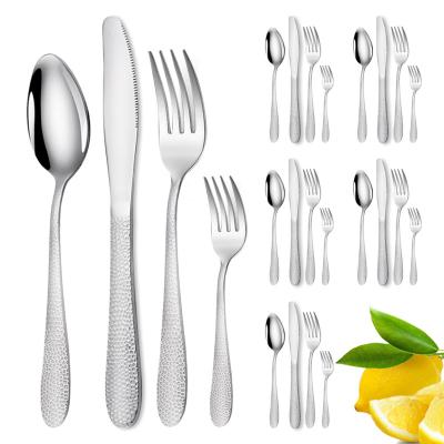 China Sustainable Stainless Steel Cutlery Set 24 Piece Gold Knives Forks Silver Steak Knives Wedding Restaurant Embroidered Flatware for sale