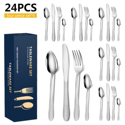 China Viable Stainless Steel Cutlery Set 24 Pieces Black Embroidered Dinner Knife Fork Silverware Steak Knife Wedding Restaurant Flatware for sale