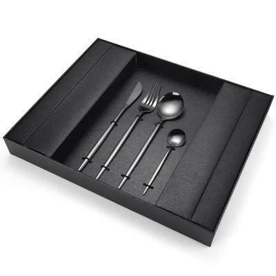 China Sustainable Unique High End Black Cutlery Set Stainless Steel Knife Fork Spoon Gold Flatware for sale