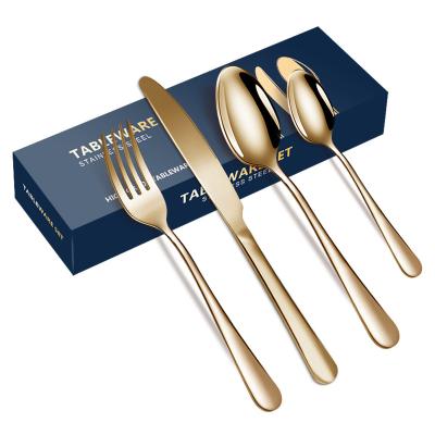 China Viable Gold Stainless Steel Cutlery Set Wedding Creative Simple Knife Fork Spoon Restaurant Silverware Hotel Flatware Set for sale