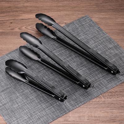 China High Quality Black Handle Stainless Steel Kitchen Anti-Skid Cake/Shovel/Silverware Pizzas With Lock Kitchen Tongs Kitchen Cutlery Food Tongs for sale