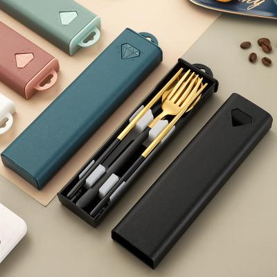 China Korean Portable Chopsticks Spoon Student Cutlery Stainless Steel Camping Holiday Flatware Creative Three-piece Storage Box for sale