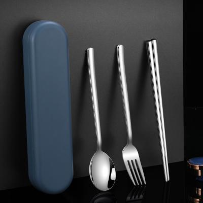 China Viable Silverware Stainless Steel Tableware Chopsticks Administer Student Office Worker Portable Disinfection Tableware Set Spoon Box Three-Piece for sale