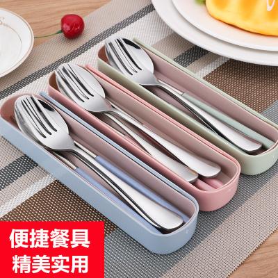 China Student Portable Cutlery Silverware Stainless Steel Viable Chopsticks Fork Spoon Outdoor Travel Three-Piece Camping Essential Cutlery for sale