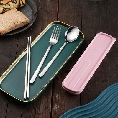 China Durable Stainless Steel Chopsticks Spoon Fork Set Travel Cutlery Portable Durable Silverware Flatware with Storage Box for sale