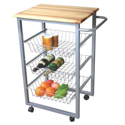 China Versatile Metal Pinewood Kitchen Cart With Wheels for sale