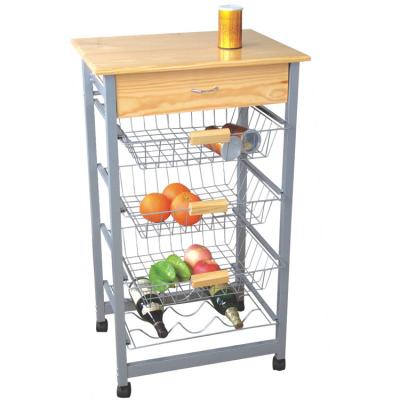 China Modern Hot Sales Pine Wood Kitchen Trolley With Baskets for sale