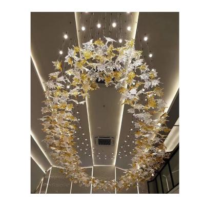 China Modern Art Leaf Maple Butterfly Glass Chandelier Modern Hotel Lobby Crystal Lamp Custom Pendant Light for sale