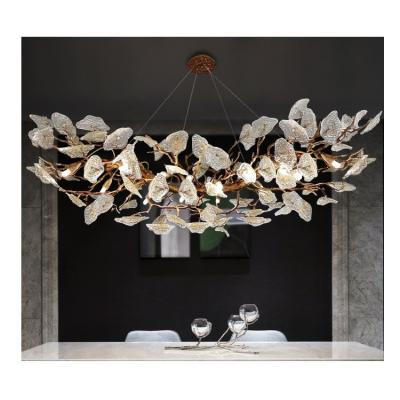 China Nordic Modern Brass Custom Glass Leaf Chandeliers Maple Hanging Pendant Lights For Villa Restaurant for sale