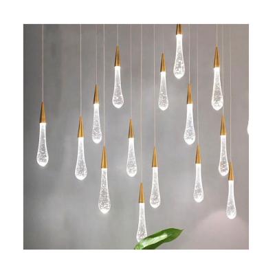 China Luxury Designer Outdoor Crystal Hanging Lamp Restaurant Living Room Home Staircase LED Pendant Water Drop Light for sale