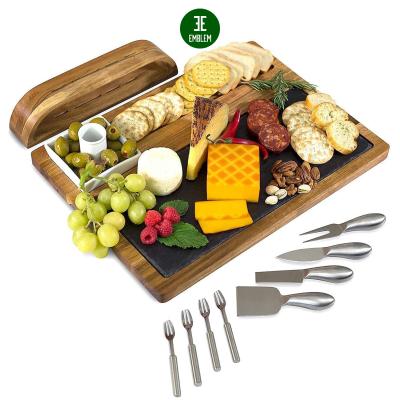 China Sustainable Slate Cheese Board Set - 12-Piece Charcuterie Set Includes 4 Stainless Steel Cheese Knives, Wooden Charcuterie Board for sale