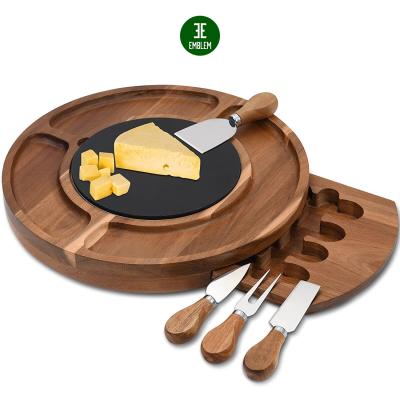 China Sustainable Wooden Cheese Board Set, Round Acacia Platter Serving Platter, Wooden Charcuterie Board for sale