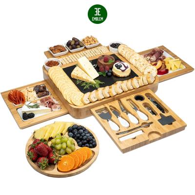 China Sustainable Bamboo Cheese Board Set, Wooden Cheese Server with Drawer, Wooden Charcuterie Board for sale