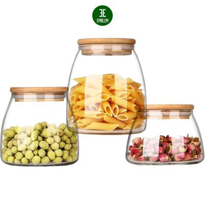 China Sustainable Set of 3 Glass Jars with Bamboo Lids - 17/23/30 oz Glass Storage Canisters Set Food Storage Jars for sale