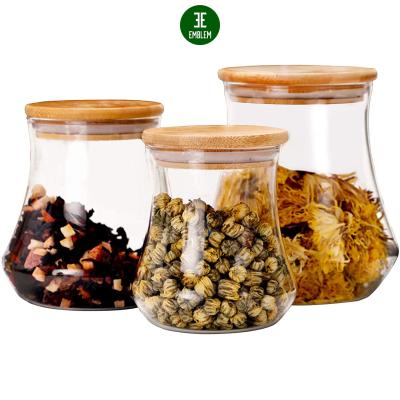 China 3 Pack Sustainable Glass Jar Set, 33OZ/25OZ/17OZ Clear Food Storage Container, Kitchen Canisters With Airtight Bamboo Lids for sale