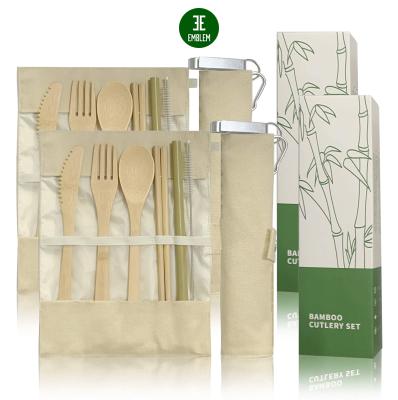 China 2 viable set bamboo cutlery set with portable storage bag+carabiner+bottle opener (2White) for sale