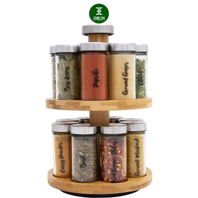 China 16 Jar 2 Tier Sustainable Bamboo Rotating Spice Rack Filled With Spices , Rotating Spice Rack Standing Rack for sale