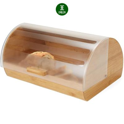 China Bamboo Freshness Storage Bread Box Container Holder With Rolltop Cover Plastic Food Storage Bin, Bread Box Bamboo for sale