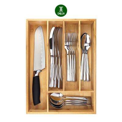 China Sustainable Natural Drawer Organizer Premium Bamboo Silverware Cutlery Flatware Tray for sale