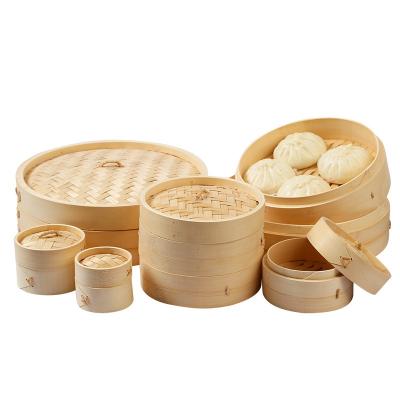 China 2 Tier Bamboo Steamer Sustainable Natural Asian Bamboo Dumpling Steamer for Bao Bun, Dim Sum, and Rice for sale