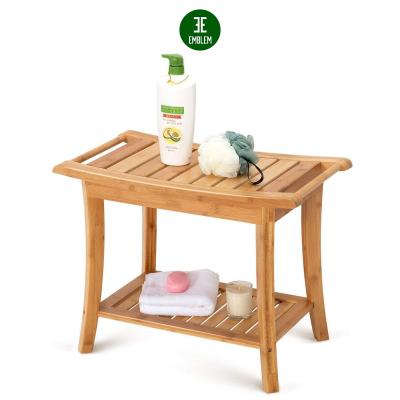 China Contemporary 2 Tier Wooden Storage Shower Bench Bamboo Stool With Shelf for sale