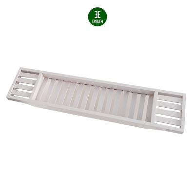 China Sustainable White Bamboo Wood Shelf Bathroom Shelf Bamboo Tub Caddy Tub Trays for sale