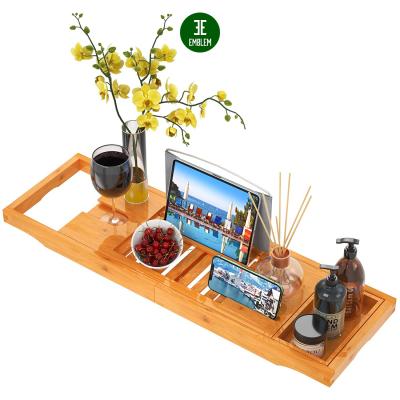 China Sustainable Expandable Bath Tray For Tub Tray Caddy /Bamboo Bamboo Tub Caddy Trays for sale