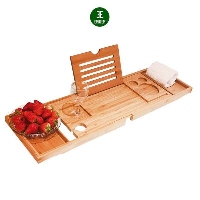 China Sustainable Bamboo Caddy Tray, Adjustable Bathtub Table Tray, Bamboo Tub Caddy Tub Trays for sale