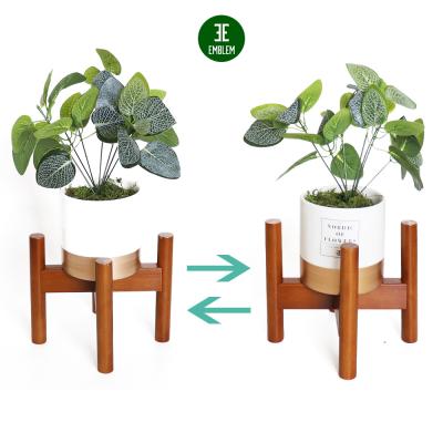 China Expandble Bamboo Plant Stand Custom Logos Support Stay Draining Pot Tray Bamboo Wooden Plant Stand With One-stop Service for sale