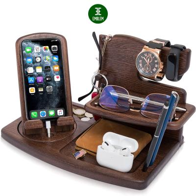 China Adjustable Wooden Ash Key Holder Wallet Phone Docking Station Watch Organizer for sale