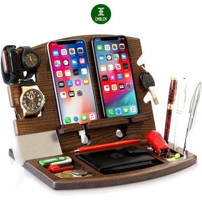 China Adjustable Wooden Wireless Charging Pad Watch Ash Key Holder Wallet Stand Phone Dock Organizer for sale