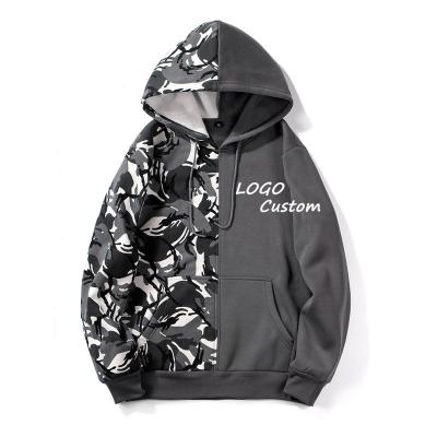 China Custom Anti-wrinkle Logo Hoodies Sweatshirt Camouflage Spliced ​​Tops Men Casual Thicken Sweatshirts Sport Hooded Tops Loose Hoodies Pullover for sale