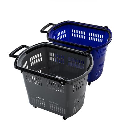 China YM-2 Wholesale High Quality Easy Folding Shopping Basket Plastic Shopping Cart With Wheels Shopping Basket Trolleys for sale