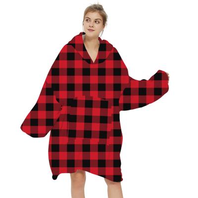 China Oversized Anti-Pull Christmas Red Manta Hoodie Blanket, Warm Wearable Hooded Plush TV Blanket With Sleeve Wholesale for sale