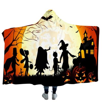 China Wearable Salon Halloween Throw Sherpa Fleece Microfiber Bathrobes Plush Hooded Coat Hoodie Blankets For Kids for sale